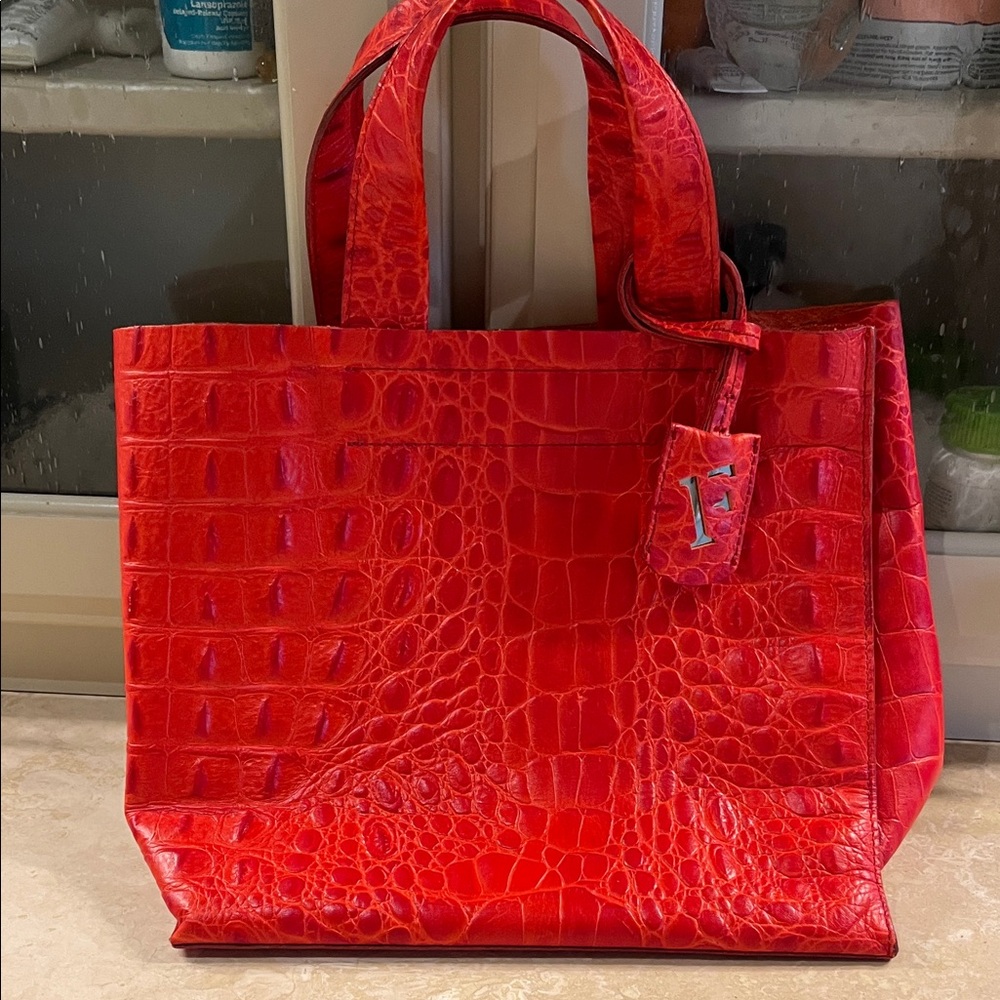 Furla Red Croc-Embossed Leather Tote